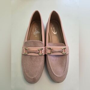 Pink Suede Loafers With Metal Buckle Womens Size 7.5